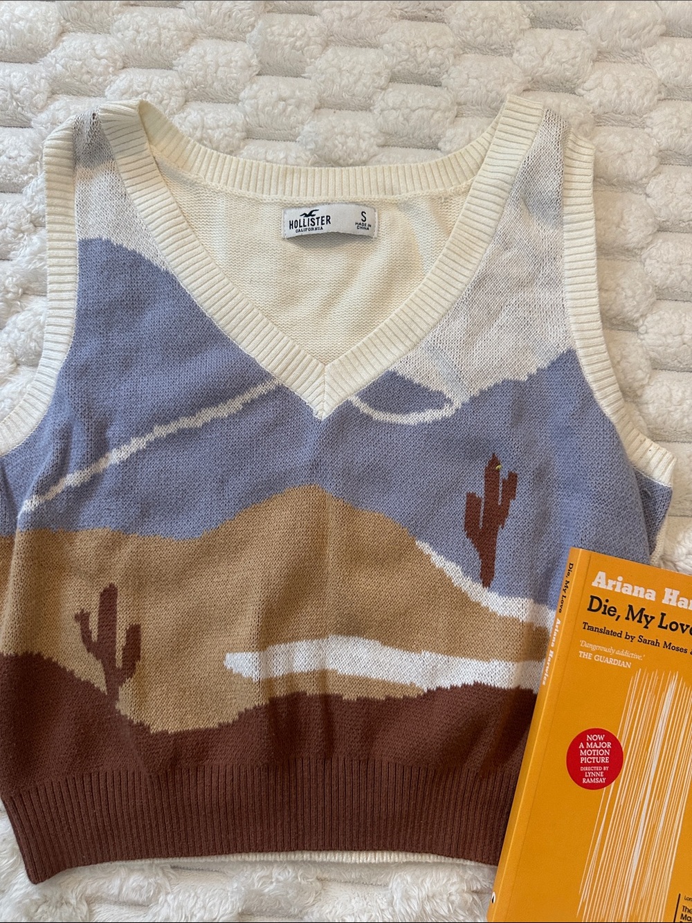 Hollister Cream, Light Blue & Brown Desert Knit Sweater Vest